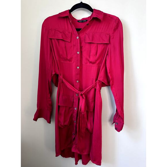 $490 Marissa Webb Red Silk Shirtdress Womens XS Long Sleeve Button Front Dress - Picture 2 of 8